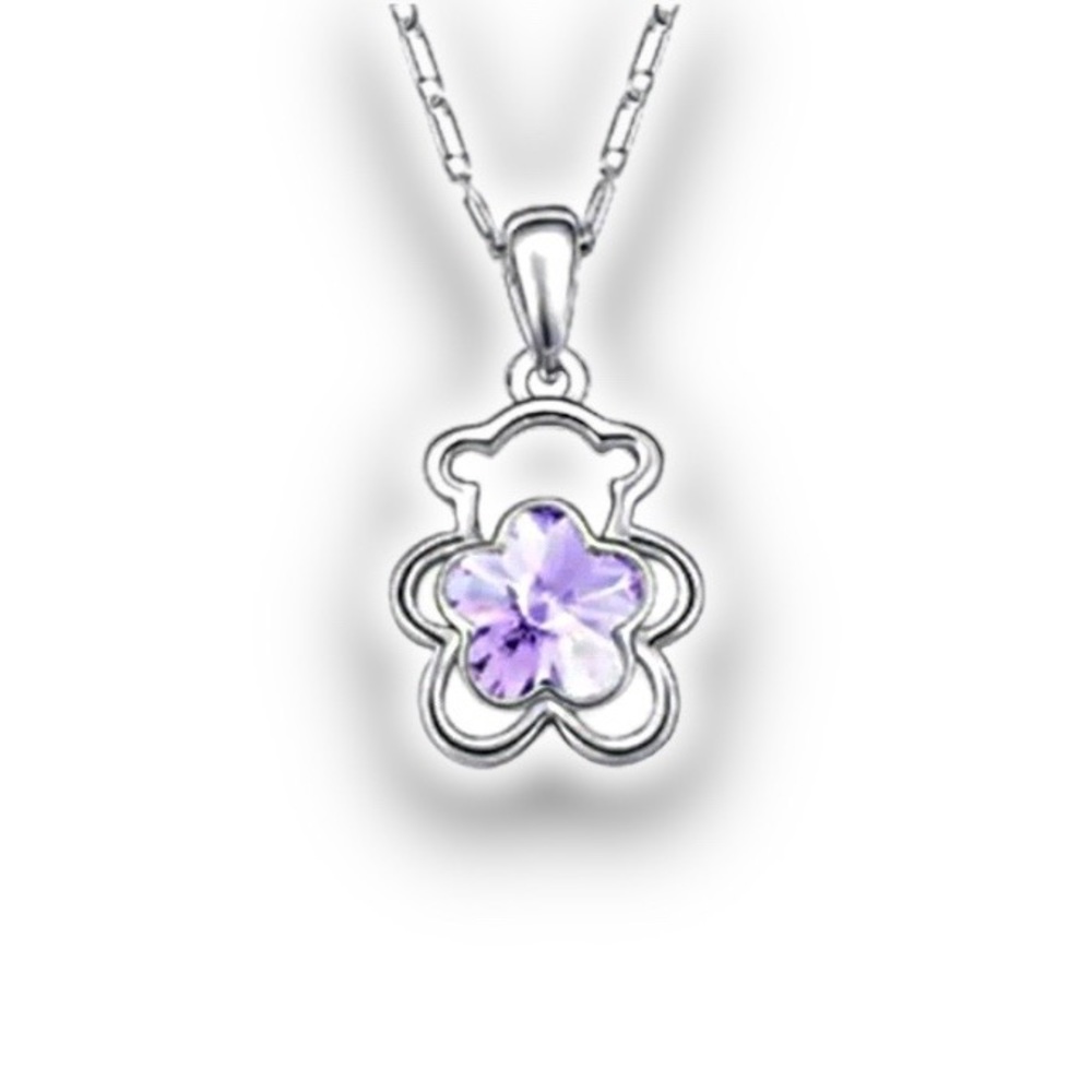 Purple Crystal Bear Pendant Charm & Necklace